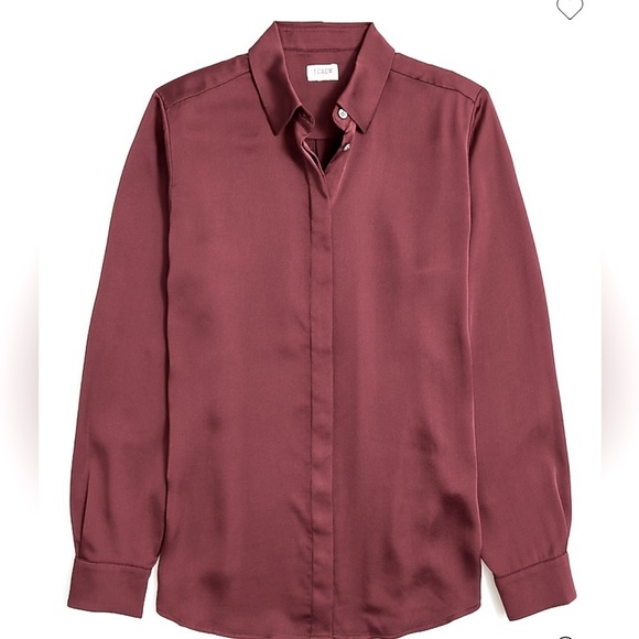J Crew Factory Drapey satin button-up top in Vintage Burgundy size M NWT BV927 - Picture 4 of 12